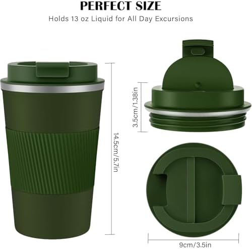 KETIEE Travel Coffee Mug 12oz: Vacuum Insulated Coffee Cup with Leakproof Lid, Coffee Tumbler, Reusable Coffee Cups, Double Wall Stainless Steel Coffee Mug to Go for Hot/Iced Water Tea (Green)