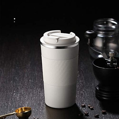 YINJOYI 17oz Travel Coffee Cups Insulated Mug Thermal Tumbler to Go with Lid Leak Proof Reusable Stainless Steel Coffee Mug Spill Proof for Hot and Iced Cold Drinks (White, 510ml)