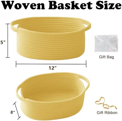 Woven Rope Basket - Baby Gift Basket with Bag & Ribbon, Yellow
