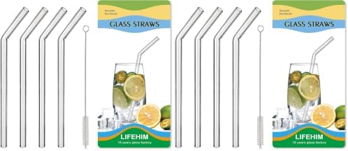 Reusable Glass Straws Bent for 16 oz Tumbler, 9 inch 8mm (Pack of 2)