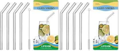 Reusable Glass Straws Bent for 16 oz Tumbler, 9 inch 8mm (Pack of 2)