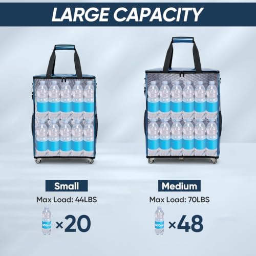 BALEINE Reusable Grocery Bag on Wheels, Foldable Rolling Tote Bag