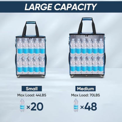 BALEINE Reusable Grocery Bag on Wheels, Foldable Rolling Tote Bag
