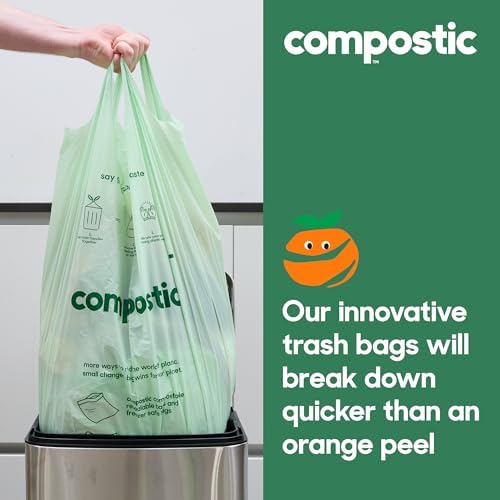 Compostic Compostable 13 Gallon Trash Bags, 100 Ct, Extra Strong