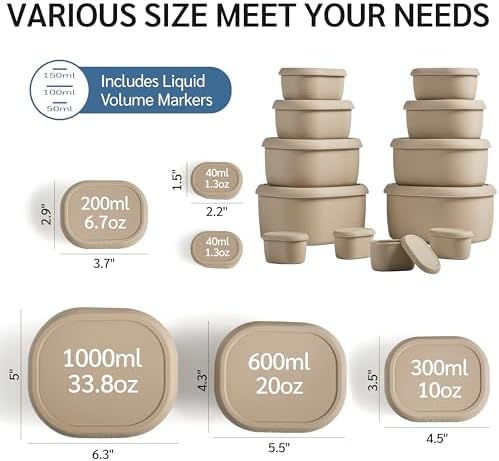 ISSEVE 12Pcs/Set Nesting Silicone Food Storage Containers with Lids