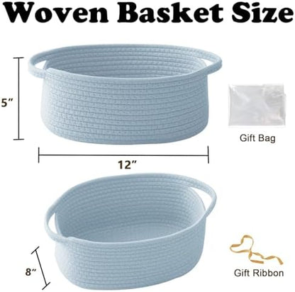 Blue Woven Rope Basket - Baby Gift Basket with Bag & Ribbon