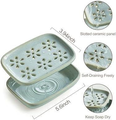 Miamolo Soap Dish for Shower with Drainage 2-Tier Bar Soap Holder Mess-Free