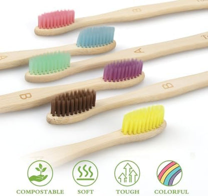 Bamboo Toothbrushes 10 Pack, Biodegradable BPA-Free Soft Bristles Toothbrushes for Adult, Eco-Friendly, Natural Wooden Organic Toothbrush Pack