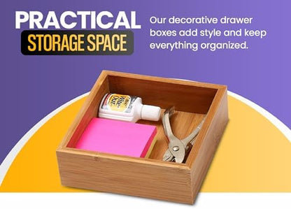 YBM Home Bamboo Drawer Organizer Storage Box for Kitchen Drawer, Junk Drawer, Office, Bedroom, Children Room, Craft, Sewing, and Bathroom, 2 Pack 6x15x2 inch