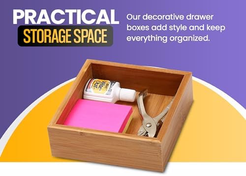 YBM Home Bamboo Drawer Organizer Storage Box for Kitchen Drawer, Junk Drawer, Office, Bedroom, Children Room, Craft, Sewing, and Bathroom, 6 Pack 6x9x2 inch