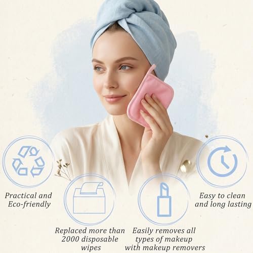 48 Pcs Makeup Remover Cloth Reusable Makeup Remover Pads Soft Microfiber Face Towels Facial Cleansing Cloths for Face Hand Eye Lips Bathroom Gift for Women 6.3 x 5.5 Inch(8 Colors)