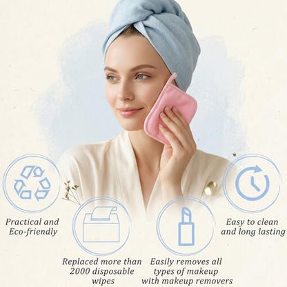 48 Pcs Makeup Remover Cloth Reusable Makeup Remover Pads Soft Microfiber Face Towels Facial Cleansing Cloths for Face Hand Eye Lips Bathroom Gift for Women 6.3 x 5.5 Inch(8 Colors)