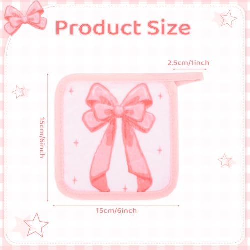 24 Pcs Pink Bow Party Favor Makeup Remover Cloth 6" x 6" Towels Reusable Coquette Pink Bow Remover Face Pads Soft Microfiber Washcloths Facial Cloths Makeup Towel Gift for Women