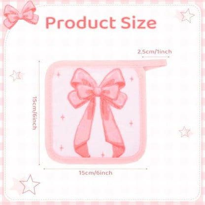 24 Pcs Pink Bow Party Favor Makeup Remover Cloth 6" x 6" Towels Reusable Coquette Pink Bow Remover Face Pads Soft Microfiber Washcloths Facial Cloths Makeup Towel Gift for Women