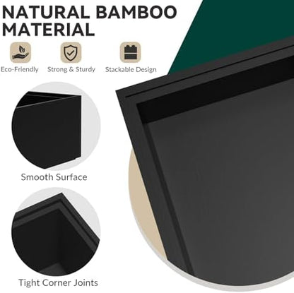 Lixple Bamboo Kitchen Drawer Organizer, 2 Pack, 15" x 6" x 2", Black