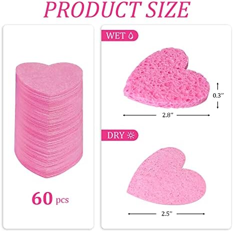 50-Count Compressed Cellulose Heart Shape Facial Sponges,Pink