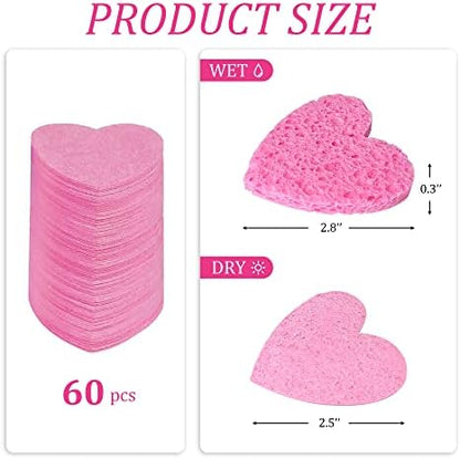 50-Count Compressed Cellulose Heart Shape Facial Sponges,Pink