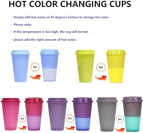 Color Changing Cups, 5 Pack 24oz Plastic Tumblers, Reusable Iced Coffee & Smoothie Cups with Lids and Straws for Parties and Travel (coffee,12 Pack, 12 Pack)