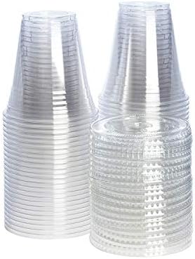 GUSTO 12 oz Clear Plastic Cups with Lids [50 Sets] Iced Coffee Cups