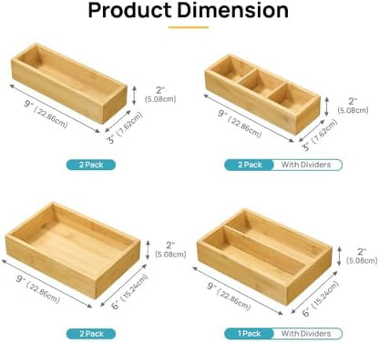 Vtopmart 7 Pack Bamboo Drawer Organizer Boxes, Junk Drawer Organizers
