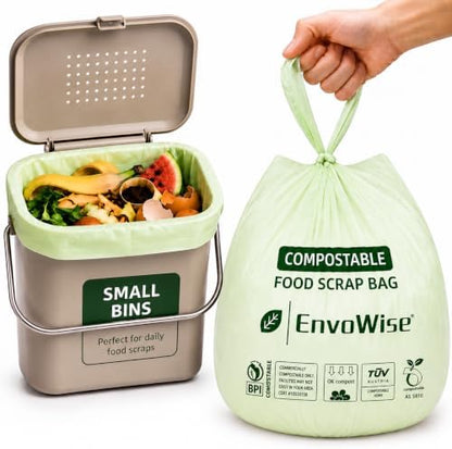 Compostable Food Scrap Bags, 2.6 Gal /10L, Handle-Tie, 100 Count