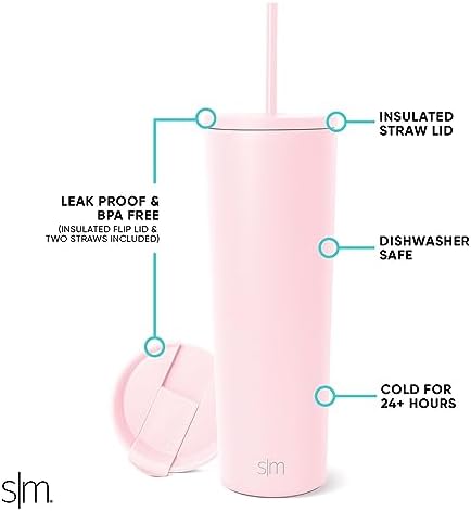 Simple Modern Iced Coffee Tumbler, Insulated | 28oz | Pink