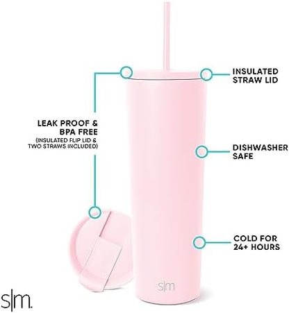 Simple Modern Iced Coffee Tumbler, Insulated | 28oz | Pink