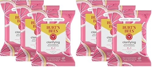 Burt's Bees Pink Grapefruit Face Wipes, for All Skin Types, Hydrating Makeup Remover & Facial Cleansing Towelettes, 90 Ct. (Pack of 2)