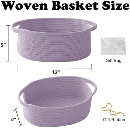 Purple Woven Rope Basket - Baby Gift Basket with Bag & Ribbon