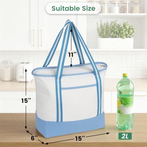 Carbrea 15 Inch Large Canvas Tote Bag with Bottom Support, Blue, 1 Pack