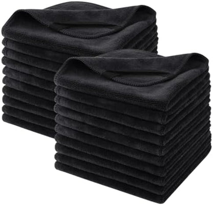 Microfiber Facial Cloths Fast Drying Washcloth 12inch x 12inch Black 20 pack