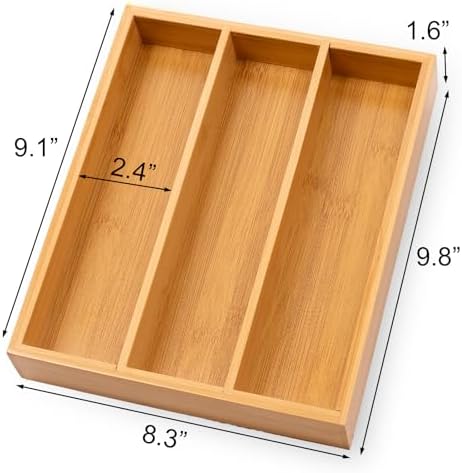 Fibogollo Bamboo Silverware Organizer with 3 Slots for Kitchen(Natural)