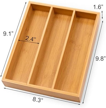 Fibogollo Bamboo Silverware Organizer with 3 Slots for Kitchen(Natural)