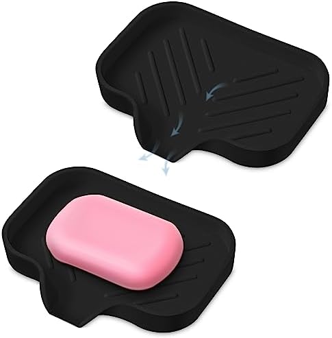 2 PCS Premium Black Self-Draining Soap Bar Holder - Elegant Soap Dish for Shower & Bathroom Use - Versatile Soap Dishes for Bar Soap - Durable Soap Holder & Bathroom Soap Dish Solution