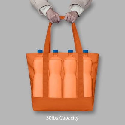 TOPDesign 1-Pack Canvas Tote Bags with an External Pocket, Reusable Grocery Shopping Bags, Top Zipper Closure, Daily Essentials (Orange)