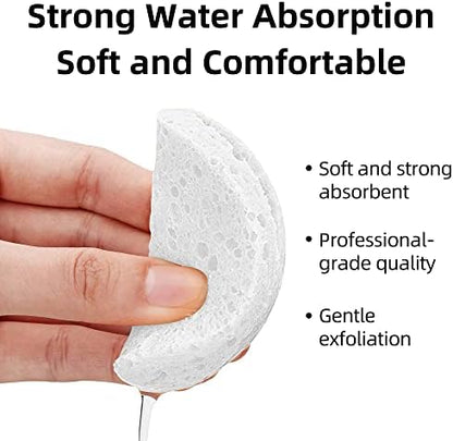 60-Count Compressed Facial Sponges|100% Natural Kickleen Cellulose Cosmetic Spa Sponges for Daily Facial Cleansing|Makeup and Mask Removal | Exfoliating | Skin Massage | Pore Exfoliation(White)