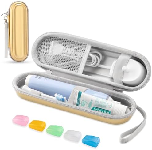 Toothbrush Travel Case for Oral B/Oral-B Pro 1000 1500 5000 7000 & Philips Sonicare 4100 1100 5300 5100 6100/iO Electric Toothbrush, Hard Protective Storage Bag (Dazzling Gold with toothbrush cap)