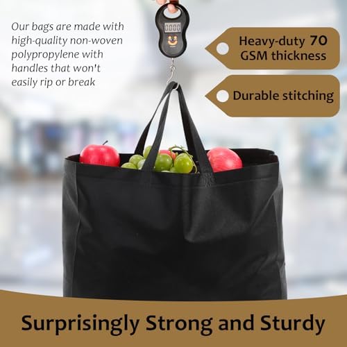 25 Pcs Reusable Tote Bag with Handles Bulk 16.1'' x 6.3'' x 11.8'' Extra Large Non Woven Grocery Shopping Bags for Shop Events Boutiques Retail Store(Black)