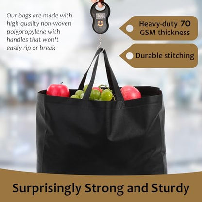 25 Pcs Reusable Tote Bag with Handles Bulk 16.1'' x 6.3'' x 11.8'' Extra Large Non Woven Grocery Shopping Bags for Shop Events Boutiques Retail Store(Black)