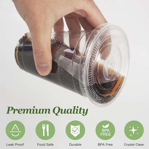 Charmount 100 Sets- 20 oz Clear Plastic Cups with Lids and Straws