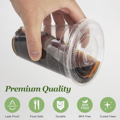 Charmount 100 Sets- 20 oz Clear Plastic Cups with Lids and Straws