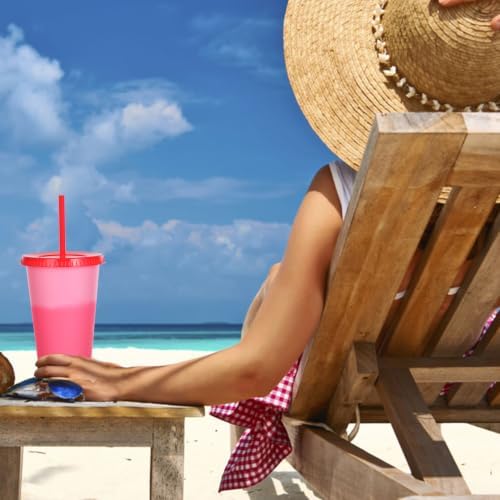 Color Changing Cups, 9 Pack 24oz Plastic Tumblers, Reusable Iced Coffee & Smoothie Cups with Lids and Straws for Parties and Travel (Colors, 9 Packs)