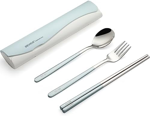 DEVICO Travel Utensils with Case, 4 Piece Portable Silverware Set for Work
