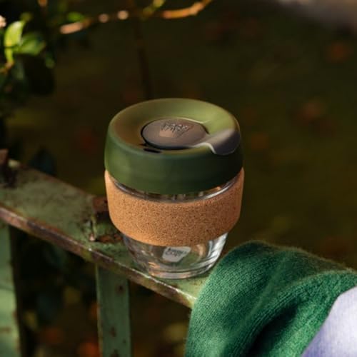 KeepCup Brew Cork, Reusable Glass Tumbler with Natural Cork, Tall Coffee Cup 12oz / 340ml - Pine