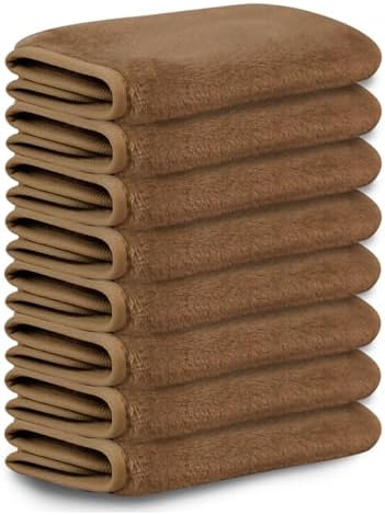 Nugilla Makeup Remover Cloths, 8 Packs Makeup Remover Towels Reusable Face Wash Cloth, Soft Microfiber Face Cloth for Women(Light Brown)