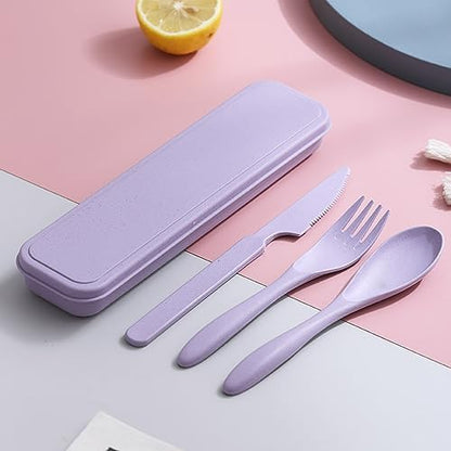 Reusable Travel Utensils Set with Case Wheat Straw Fork Spoon Knife Cutlery