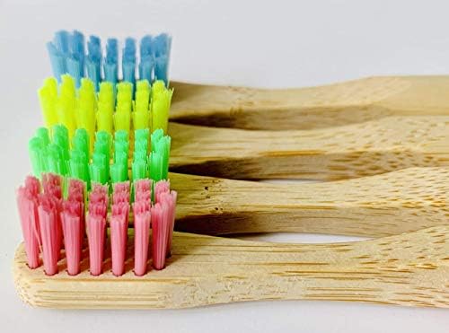 Kids Bamboo Toothbrush - Child Size Soft BPA Free Color Safe Bristles (4 Pack)