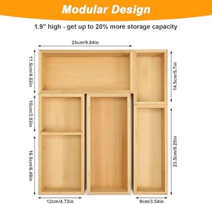 5-Piece Bamboo Drawer Organizer Storage Boxes Kitchen Multi-purpose Storage Dividers Drawer Organizer Set for Office Vanity Closet & Bathroom Kitchen Office Jewelry Cosmetics