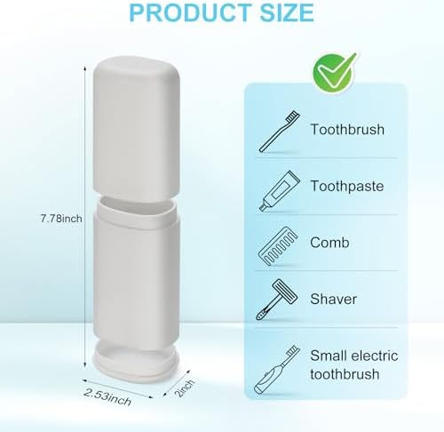 Travel Toothbrush and Toothpaste Case, 2 in 1 Gray Toothbrush Holder and Rinse Cup, Large Capacity Toothbrush Cup with Cover, Portable Toothbrush Holder for Traveling, Camping, Trip
