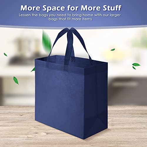 Reginary 50 Pieces Reusable Totes Bag Bulk Shopping Bags Non Woven Grocery handbag with Handles Foldable for Boutiques(Navy Blue)
